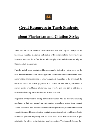 Great Resources to Teach Students about Plagiarism and Citation Styles James Smith