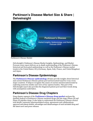 Parkinson's Disease Market Size & Share | Delveinsight