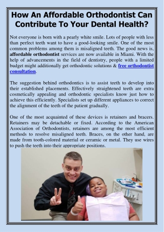 How An Affordable Orthodontist Can Contribute To Your Dental Health