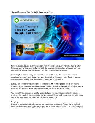 Natural Treatment Tips For Cold, Cough, and Fever