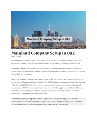 Mainland Company Setup in UAE