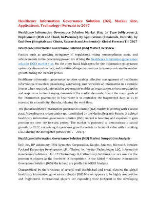 Healthcare Information Governance Solution (IGS) Market Size, Applications, Technology  Forecast to 2027