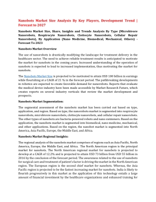 Nanobots Market Size Analysis By Key Players, Development Trend  Forecast to 2027