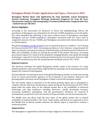 Nystagmus Market Trends, Applications and Types,  Forecast to 2023