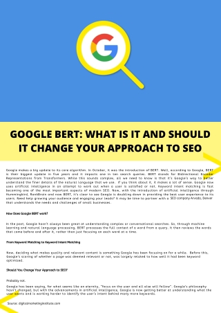 Google BERT: What Is It And Should It  Change Your Approach To SEO