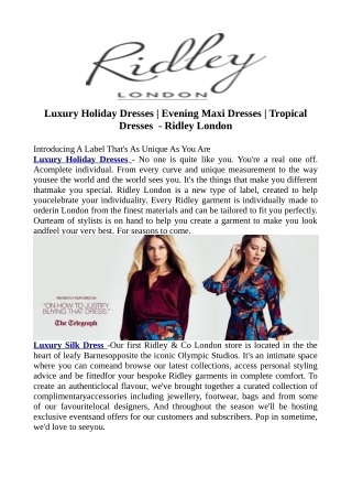 Luxury Holiday Dresses | Evening Maxi Dresses | Tropical Dresses - Ridley London