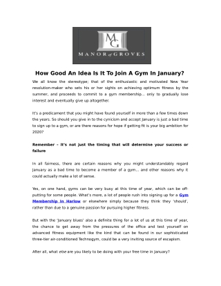 How Good An Idea Is It To Join A Gym In January?