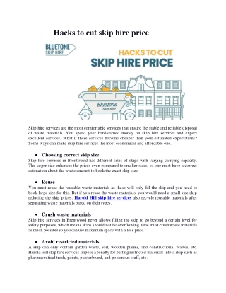 Hacks to cut skip hire price