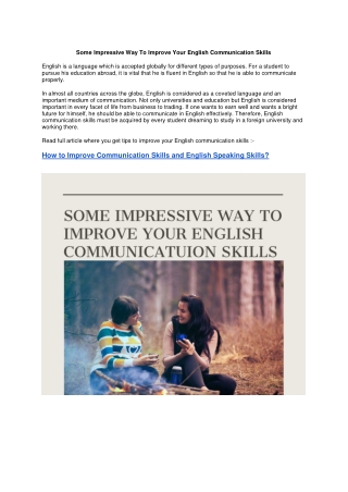 Some Impressive Way To Improve Your English Communication Skills