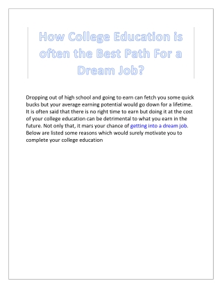 How College Education is Often the Best Path For a Dream Job?