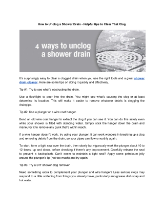 How to Unclog a Shower Drain - Helpful tips to Clear That Clog