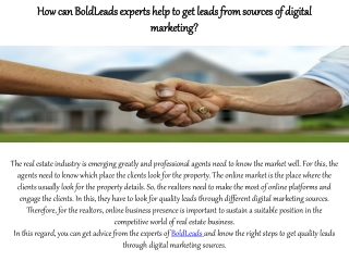 How can BoldLeads experts help to get leads from sources of digital marketing?