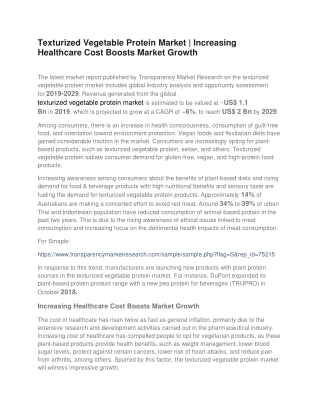 Texturized Vegetable Protein Market | Increasing Healthcare Cost Boosts Market Growth