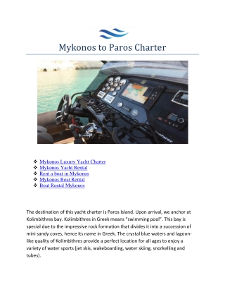 Mykonos to Athens Yacht Charter
