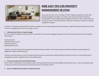 NINE EASY TIPS FOR PROPERTY MANAGEMENT IN UTAH