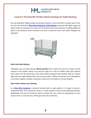 Look For The Benefits Of Wire Mesh Decking For Pallet Racking