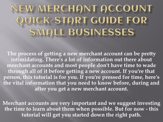 New Merchant Account Quick-Start Guide For Small Businesses