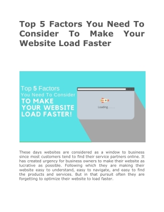 Top 5 Factors You Need To Consider To Make Your Website Load Faster