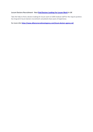 Locum Doctors Recruitment - Best Find Doctors Looking For Locum Work In UK