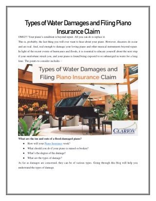 Types of Water Damages and Filing Piano Insurance Claim