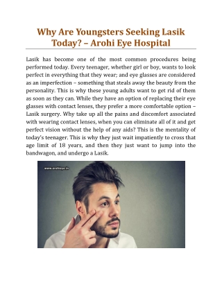 Why Are Youngsters Seeking Lasik Today? - Arohi Eye Hospital