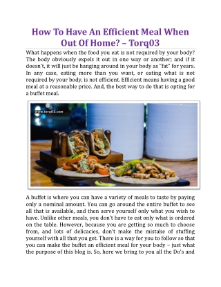 How To Have An Efficient Meal When Out Of Home? - TORQ03