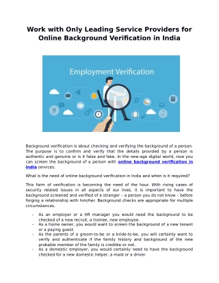 Work with Only Leading Service Providers for Online Background Verification in India