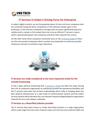 IT Services in Dubai are The Driving Force for Enterprise