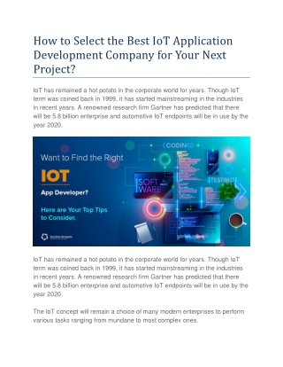How to Select the Best IoT Application Development Company for Your Next Project?