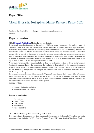 Hydraulic Nut Splitter By Characteristics, Analysis, Opportunities And Forecast To 2026