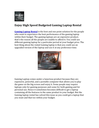 Enjoy High Speed Budgeted Gaming Laptop Rental