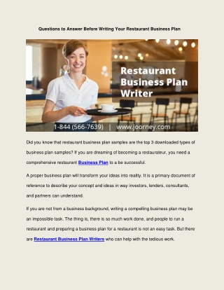 Questions to Answer Before Writing Your Restaurant Business Plan