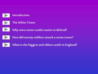 Introduction The White Tower Why were stone castles easier to defend? How did enemy soldiers attack a stone tower?