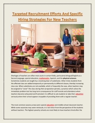 Targeted Recruitment Efforts And Specific Hiring Strategies For New Teachers