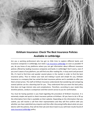 Kirkham Insurance: Check The Best Insurance Policies Available in Lethbridge
