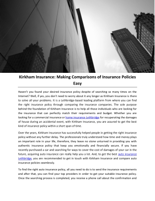 Kirkham Insurance: Making Comparisons of Insurance Policies Easy