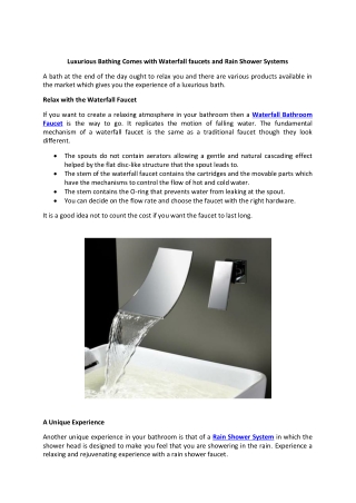 Luxurious Bathing Comes with Waterfall faucets and Rain Shower Systems