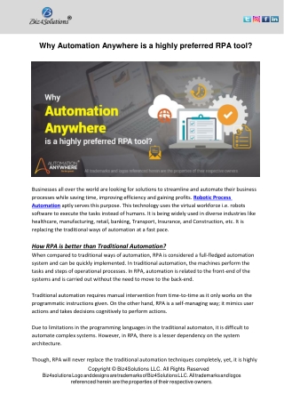 Why Automation Anywhere is a highly preferred RPA tool?