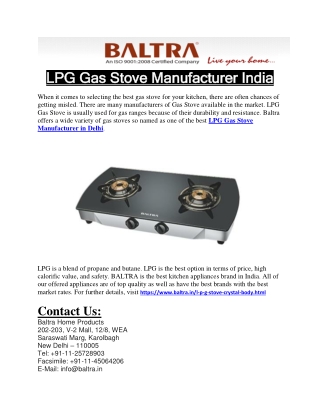 LPG Gas Stove Manufacturer in India