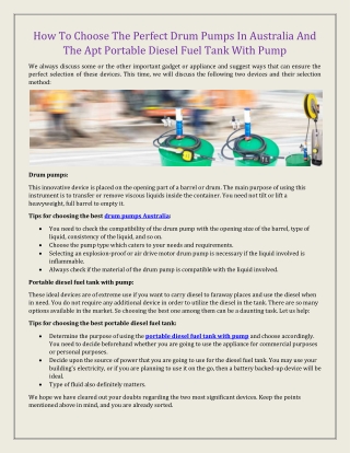 How To Choose The Perfect Drum Pumps In Australia And The Apt Portable Diesel Fuel Tank With Pump