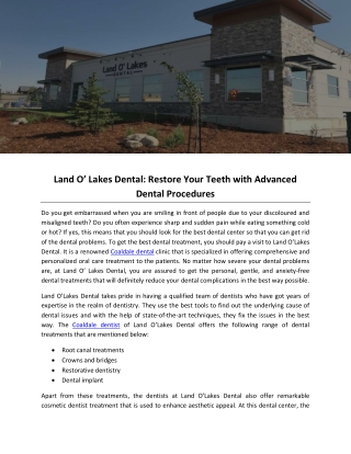 Land O’ Lakes Dental: Restore Your Teeth with Advanced Dental Procedures