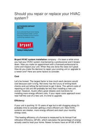 Bryant HVAC system installation company - thecoolestservice