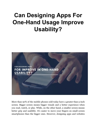 Can Designing Apps For One-Hand Usage Improve Usability?