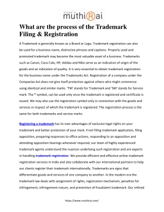 What are the process of the Trademark Filing & Registration