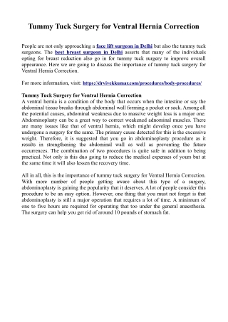 Tummy Tuck Surgery for Ventral Hernia Correction