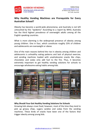 Why Healthy Vending Machines are Prerequisite for Every Australian School?