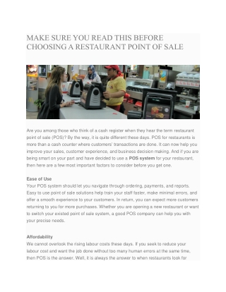 Make Sure you read this Before Choosing a Restaurant Point of Sale