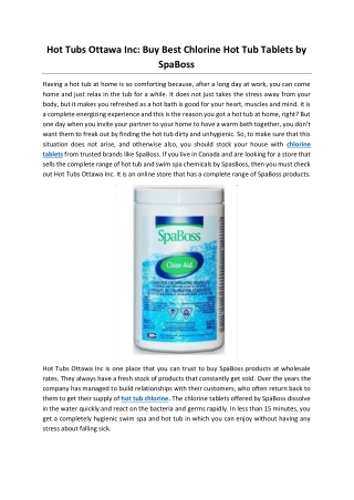 Hot Tubs Ottawa Inc: Buy Best Chlorine Hot Tub Tablets by SpaBoss