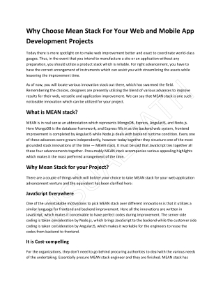 Why Choose Mean Stack For Your Web and Mobile App Development Projects