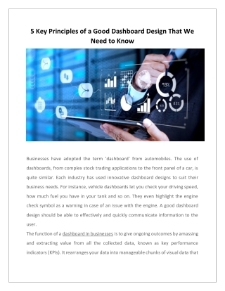 5 Key Principles of a Good Dashboard Design That We Need to Know